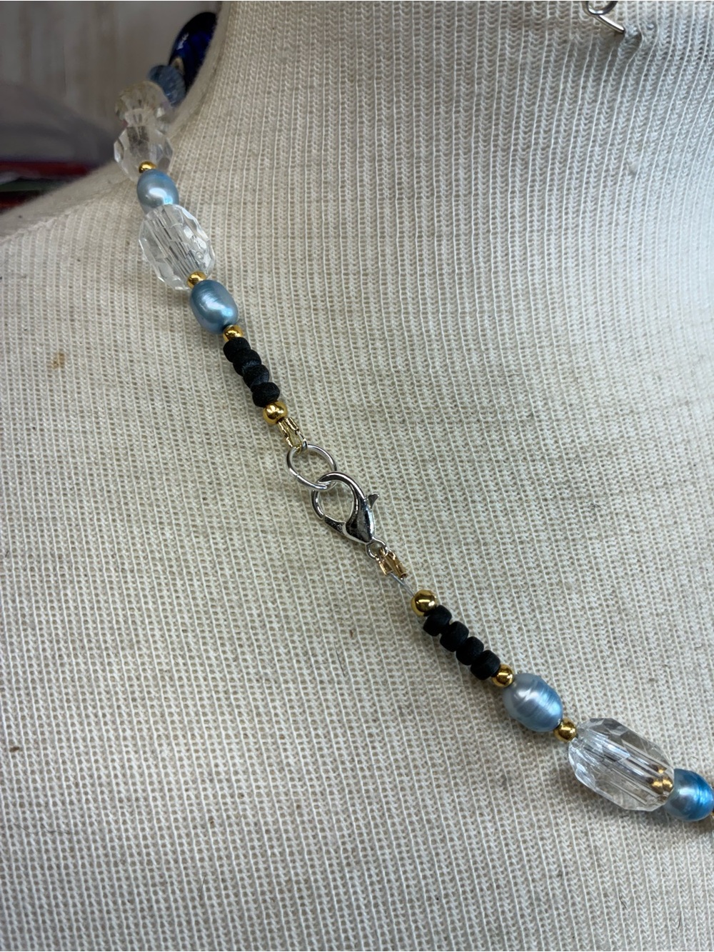 Handcrafted Blue Glass Pendant Necklace with Swirl Design - Picture 2 of 2
